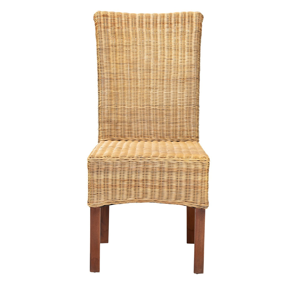 English Elm Modern Rattan Woven Mahogany Dining Chair Bohemian Tall Backrest Organic Style B2750P470071
