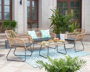 English Elm Antibes 4-Piece Outdoor Conversation Set In Tan & Gray - Stylish, Durable, Weather-Resistant Design B365P398249