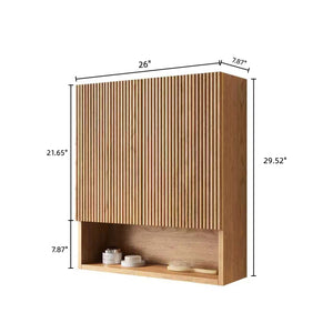 English Elm TOBI Wall-Mounted 26" Striped Over-Toilet Cabinet – Natural Woodgrain, Soft-Close Doors, Shelfamvu W2615P355523