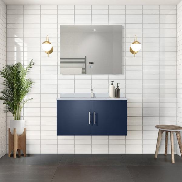 English Elm Navy Blue Bath Vanity With Cultured Marble Top & Chrome Faucet Set - Stylish Storage Solution! B2731P258623