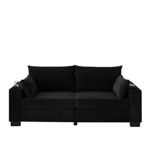 English Elm 78"corduroy Plush Three Seat Sofa with Usb Ports Cup Holders Deep Cushions Apartment Black W3705P455916