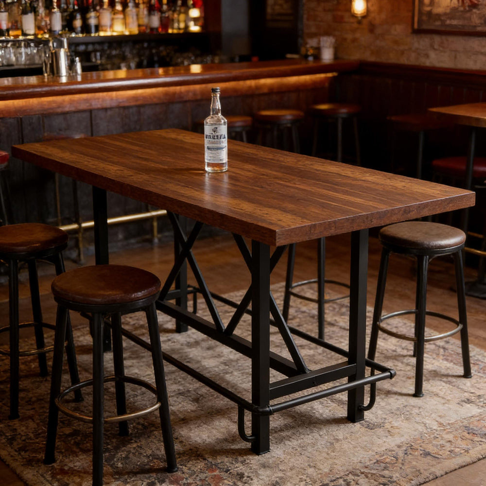 English Elm Bar Table Two Tier Industrial Metal Frame Open Shelf Home Kitchen Entertaining Stand T3971P451286
