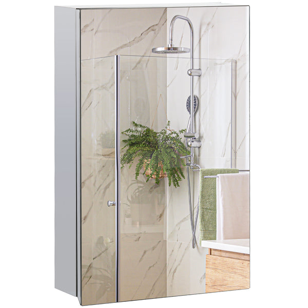 English Elm kleankin Wall-Mounted Medicine Cabinet with Mirror — Stainless Steel Waterproof Storage, Soft-Close Doors, 15x24 Silver W2225P200360