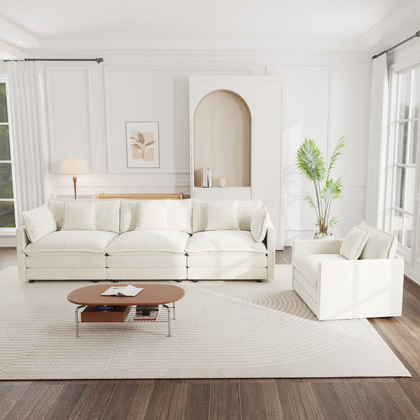 English Elm 3-piece Chenille Sectional Sofa Set Modern Deep Seat Living Room Apartment Seating W714S00558