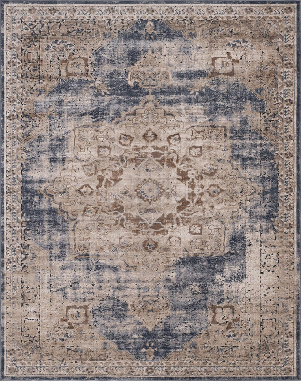 Unique Loom Chateau Roosevelt Machine Made Border Rug Slate Blue, Beige/Brown/Cream/Gray/Tan/Ivory 8' 0" x 10' 0"