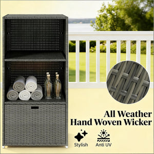 English Elm Outdoor Wicker Towel Rack Two Shelf Pe Rattan Poolside Storage for Patio or Bath Dark Gray T3971P486652
