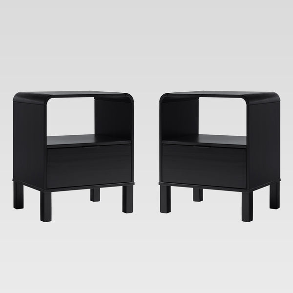 24" Rounded Edge 1 Drawer Nightstand - Set of 2 Black ELIB4CBL-2PK Walker Edison