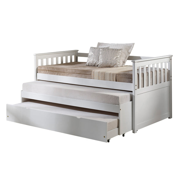 English Elm White Solid Pine Slatted Daybed with Roll-Out Trundle, Mission-Style Shelter Design, No Box Spring Needed B062S00474