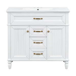English Elm 36 Inch Bathroom Vanity with Ceramic Sink, Durable MDF & Solid Wood Frame, Soft-Close Doors, Luxe Handles, Ample Organized Storage, Modern Freestanding Design White N725P314034K