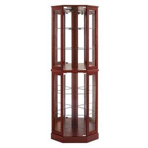 English Elm 6 Shelf Corner Curio Cabinet with Interior Lighting, Mirrored Back, Glass Shelves for Displays Cherry W1693P165027