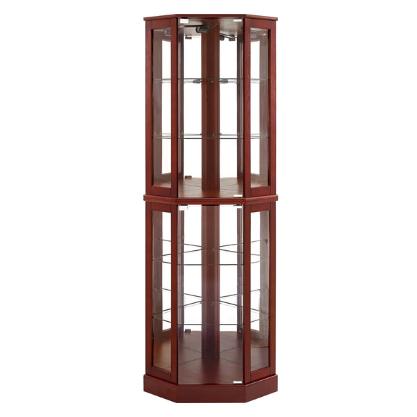English Elm 6 Shelf Corner Curio Cabinet with Interior Lighting, Mirrored Back, Glass Shelves for Displays Cherry W1693P165027