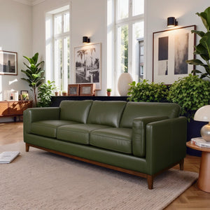 English Elm Raleigh Three Seat Top Grain Leather Sofa with Walnut Legs Mid Century Living Room B183P493695