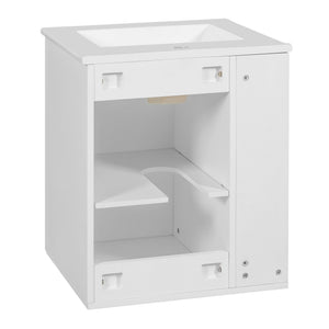 English Elm 20" Floating Bathroom Vanity with Ceramic Sink Soft Close Door and Open Side Shelf N710P332058K