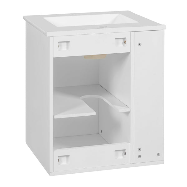 English Elm 20" Floating Bathroom Vanity with Ceramic Sink Soft Close Door and Open Side Shelf N710P332058K
