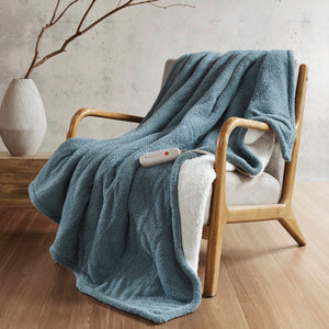 English Elm 1 Pcs Cozy Blue Heated Throw Blanket - Luxurious 50X60" Soft Warmth For Ultimate Comfort & Relaxation B035P319631