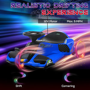 English Elm Aosom Kids Battery Powered Drift Kart with Led Lights Music and Slow Start Feature Blue W2225P217182