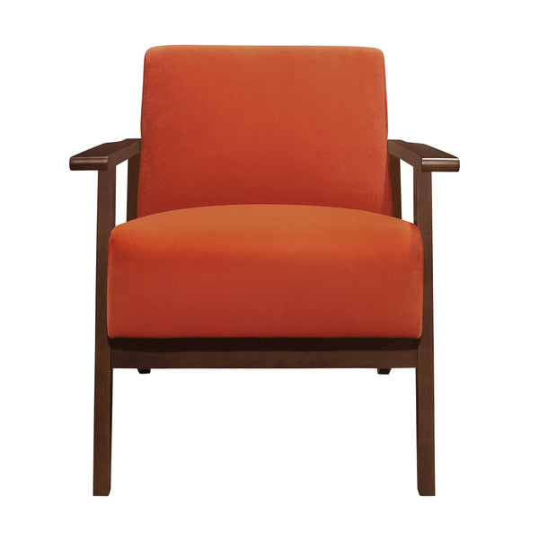 English Elm Modern Velvet Accent Chair with Dark Walnut Angular Frame, Streamlined Mid-Century Comfort Design Orange 35 L x 27.25 W x 19.25 H B011P271917