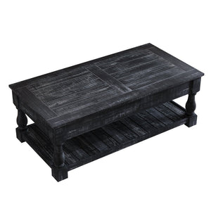 English Elm Farmhouse Lift Top Coffee Table Solid Wood Two Tier Hidden Storage Living Room W1445P412360