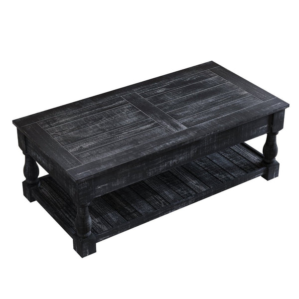 English Elm Farmhouse Lift Top Coffee Table Solid Wood Two Tier Hidden Storage Living Room W1445P412360