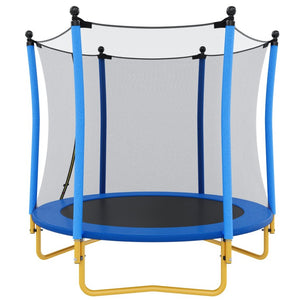 English Elm [without Basketball Hoop] 5.5 Ft Kids Trampoline with Safety Net and Foam Padded Poles Blue N739P443065C