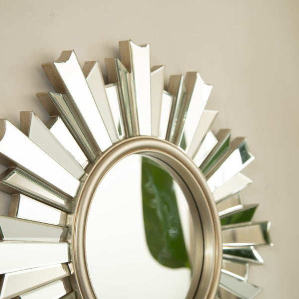 English Elm 26'' HenGis Mirror — Sunburst Silver Wall Mirror with PU Rays, Decorative Clear Center for Entryways and Living Rooms W2615P346492
