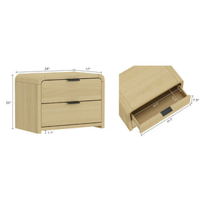 English Elm Grace 28" Nightstand with 2 Drawers in Natural Oak & Black — Modern MDF, Solid Wood Accents, Glam Handles B365P398194