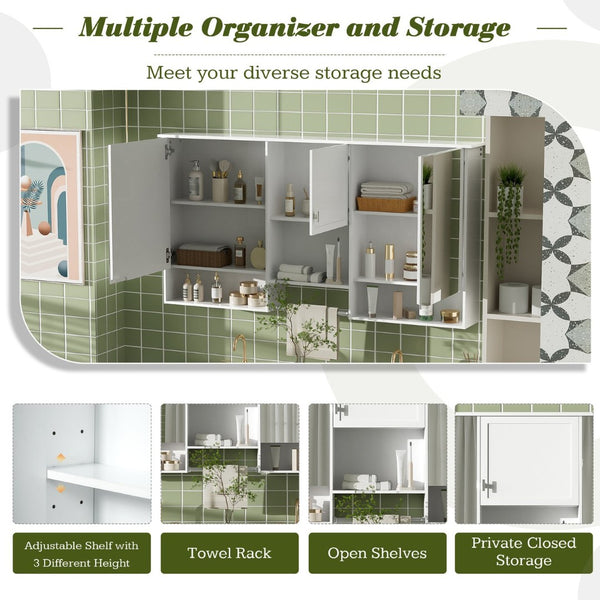 English Elm 55 Inch Wall Mount Medicine Cabinet Dual Mirrored Doors Soft Close Bathroom Vanity Storage N710P401336K