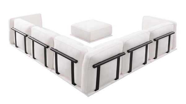 English Elm 102 Inch Linen Modular Sectional Sofa with Hidden Storage and Cloud Cushion Comfort White W1099S00187