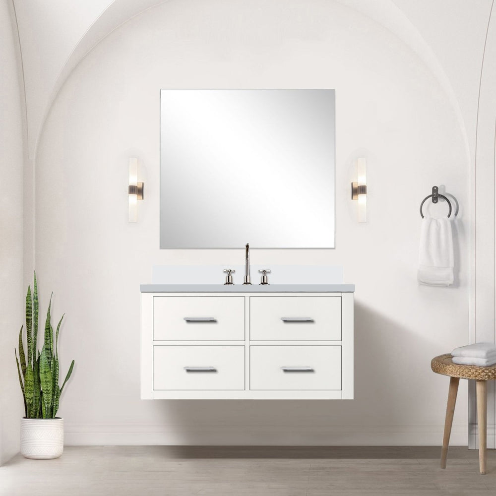 English Elm White Single Bath Vanity 36" W X 22" D With Elegant Quartz Top & Polished Chrome Faucet Set Ready To Install B2731P257983-GIGA