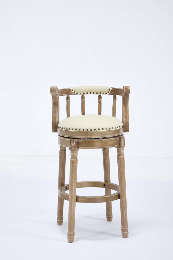 English Elm Bar Stools 29.5'' Leather Swivel Seat Beige - Durable Hardwood Frame For Kitchen And Home Bar Use W2195P290195