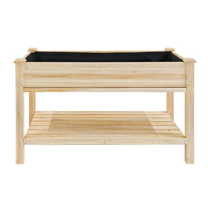 English Elm Raised Wood Planter Bed Counter Height Ergonomic Design with Drainage Tray and Tool Shelf W3166P444935