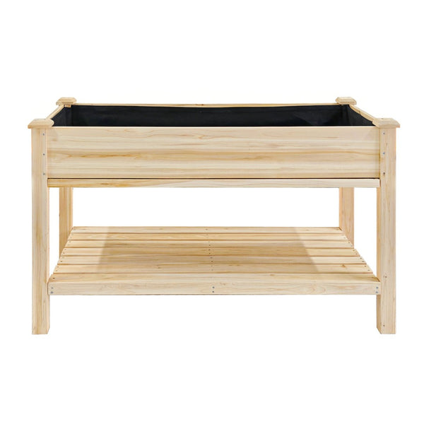 English Elm Raised Wood Planter Bed Counter Height Ergonomic Design with Drainage Tray and Tool Shelf W3166P444935
