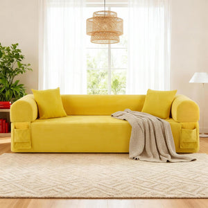 English Elm 3seater Corduroy Cloud Sofa No Assembly Pillow Soft Seating for Apartments and Living Rooms Yellow W3396P483186