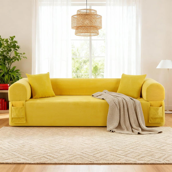 English Elm 3seater Corduroy Cloud Sofa No Assembly Pillow Soft Seating for Apartments and Living Rooms Yellow W3396P483186