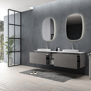 English Elm 67" Inalco Floating Bathroom Vanity Solid Wood Cabinet Porcelain Countertop Sink Combo W1920S00177