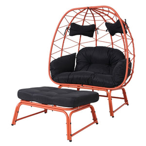 English Elm Double Egg Chair with Ottoman Pe Rattan Wicker Two Person Outdoor Patio Lounge Set T5880P501488