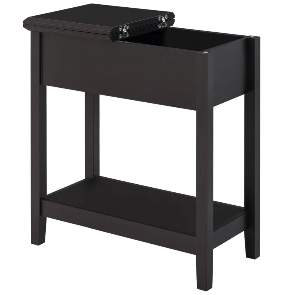 English Elm Slim Flip Top Storage End Table Narrow Coffee Finished Mdf Cabinet for Small Spaces T3971P470591