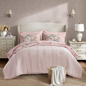 English Elm 7-piece King Reversible Floral Comforter Set Blush Romantic Boutique Bedroom Ensemble B035P408237