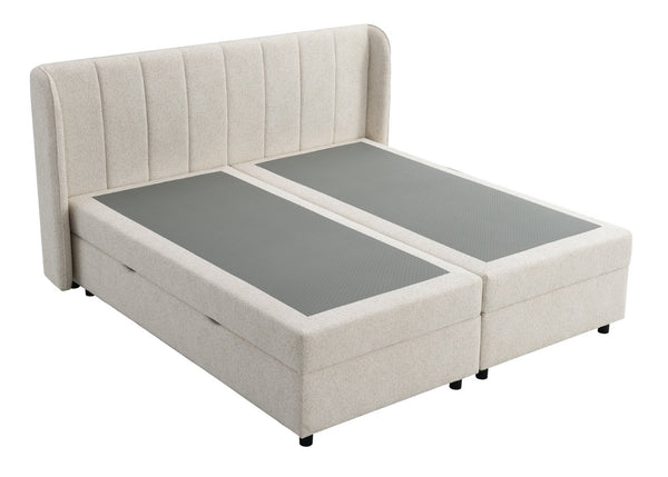 English Elm Adonia Queen Storage Bed Beige Chenille Upholstered Padded Headboard Footboard B2756S00010