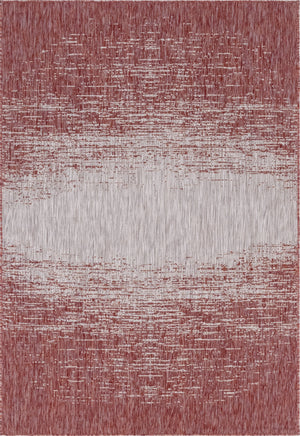 Unique Loom Outdoor Modern Ombre Machine Made Abstract Rug Rust Red, Gray 6' 1" x 9' 0"