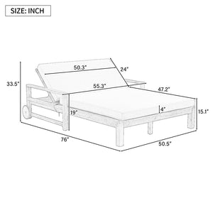 English Elm Trexm Solid Acacia Outdoor Daybed Farmhouse Slatted Frame with Adjustable Backrest TM000011AAA