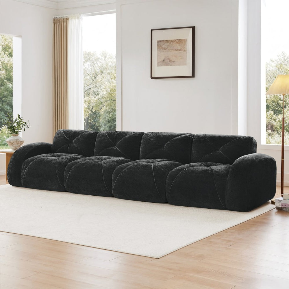 English Elm 140''soft Velvet Modular Cloud Sofa Tufted Plush Seating for Living Room or Home Theater Black W714S01629