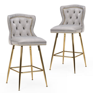 English Elm Bar Stools Set Of 2 - Luxurious Gray Velvet Wingback Chairs With Nailhead Trim For Modern Spaces T3623P363073