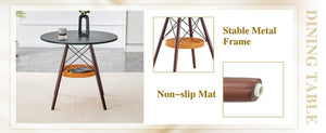 English Elm 31.5-inch Round Dining Table Solid Legs Woven Basket Storage Compact Modern Minimalist Walnut+Black W1151P431130
