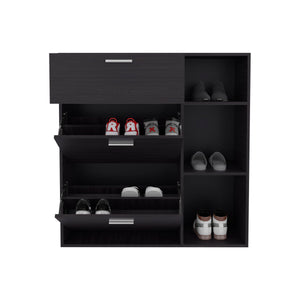 English Elm Shoe Storage Cabinet with 2 Doors 1 Drawer 3 Shelves — Slim Engineered Wood Organizer, Wengue Finish Black 43.31 L x 32.28 W x 5.91 H B097P395878