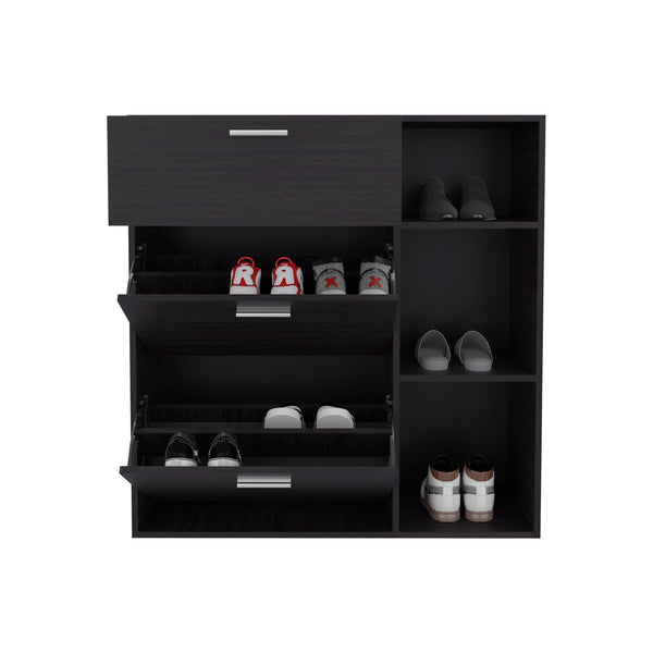 English Elm Shoe Storage Cabinet with 2 Doors 1 Drawer 3 Shelves — Slim Engineered Wood Organizer, Wengue Finish Black 43.31 L x 32.28 W x 5.91 H B097P395878