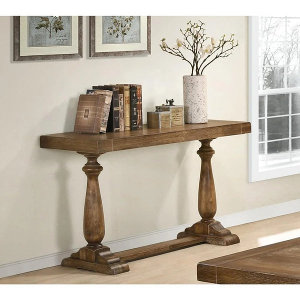 English Elm 50" Distressed Dove Finish Entryway Console Solid Wood Surface Rustic Transitional Hallway Piece Driftwood B011P427907