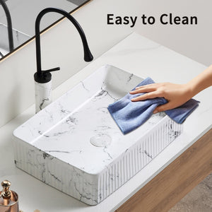English Elm Oval Porcelain Vessel Sink Bold Marble Art Pattern Above Counter Vanity Basin W3402P362397