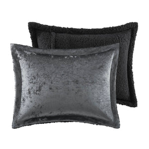 English Elm 3 Piece Crushed Velvet Reversible Comforter Set Full Queen Luxe Hypoallergenic Bedding Charcoal B035P319857