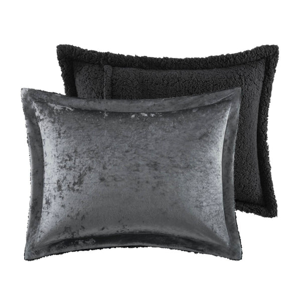 English Elm 3 Piece Crushed Velvet Reversible Comforter Set Full Queen Luxe Hypoallergenic Bedding Charcoal B035P319857
